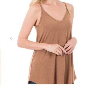 reversible spaghetti strap, tunic length tank, V-neck, or scoopneck, COCOA color